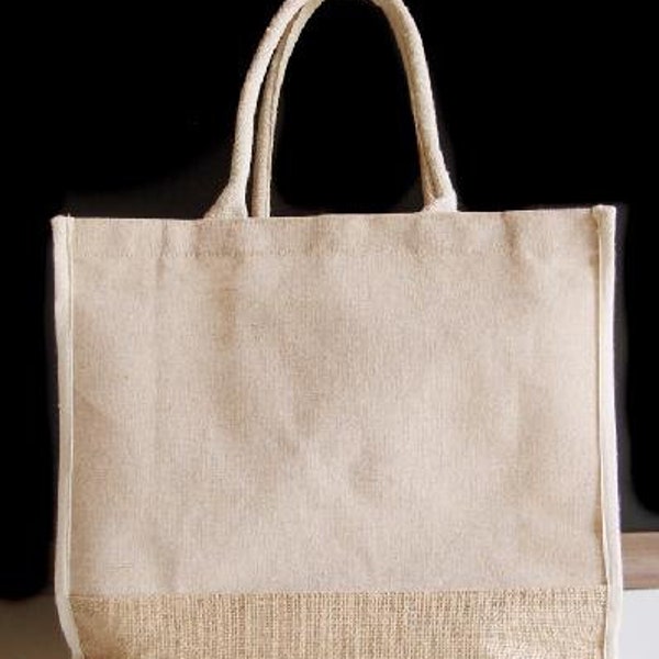 15" Burlap and Linen cotton tote, DIY bag, bridesmaid, gift bag, teacher appreciation, personalizable