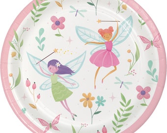 Fairy party birthday dessert plates, fairy forest birthday, fairy tableware, fairy party supplies, fairy party tableware, fairy plates