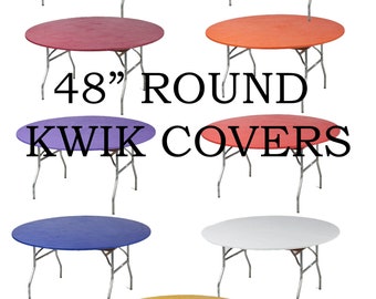 48" Round Kwik covers plastic fitted stretchable tablecloths, elastic tablecloths, huggable tablecloth, outdoor table cloth, quick covers