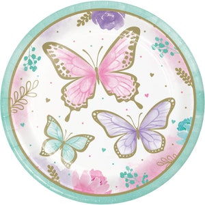 Butterfly party paper plates, butterfly shimmer, pink and purple birthday, toddler birthday party, butterfly birthday