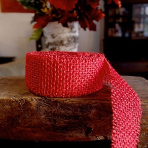 1.5&quot;x 10 yards Red Jute ribbon with fringe edge, burlap ribbon, burlap ribbon with fringe edge, rustic ribbon, farmhouse