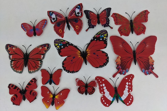 12 Red Plastic Craft Butterflies, Craft Butterflies, Butterflies