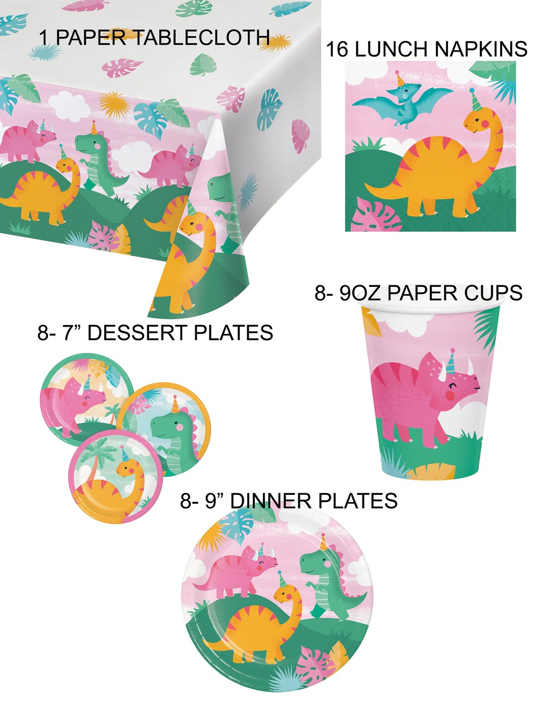 Baby Dinosaur Party Pack for 8, Dinosaur Party, Little Girl Birthday