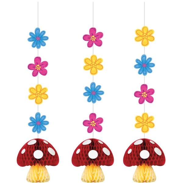 Gnome party hanging flower and mushroom decor set of 3, party gnomes birthday, birthday gnome, garden gnome party, tea party, woodland party