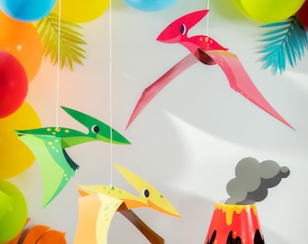 Hanging Pterodactyl Decorations, Dinosaur Birthday Party, Set of 3
