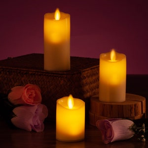 Set of 3- LED swinging flameless candles, flickering flameless candles, flameless LED pillar candles, LED lighted candles, no flame candle