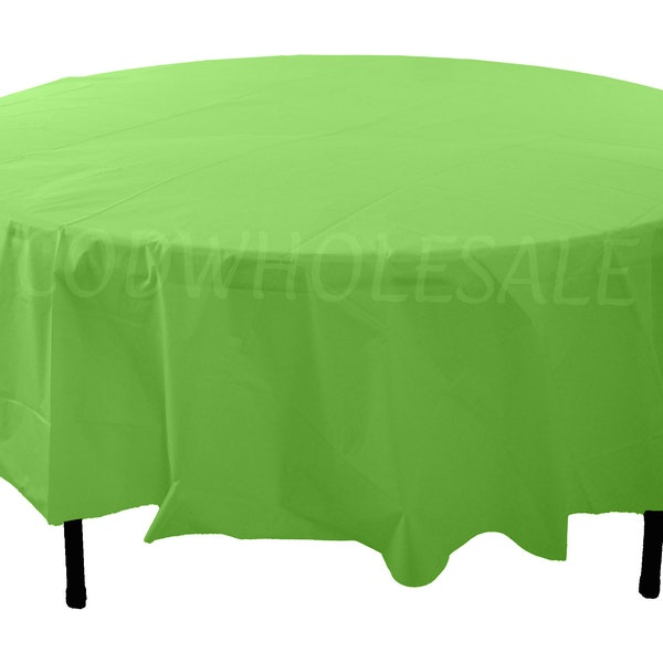 96" Round Lime/apple green plastic tablecloths for parties, large round plastic tablecloth, tablecloth for large tables