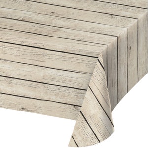 White wood grain plastic table cloth, wood table cloth, rustic table cloth, boho party, rustic farmhouse party, rustic bridal shower