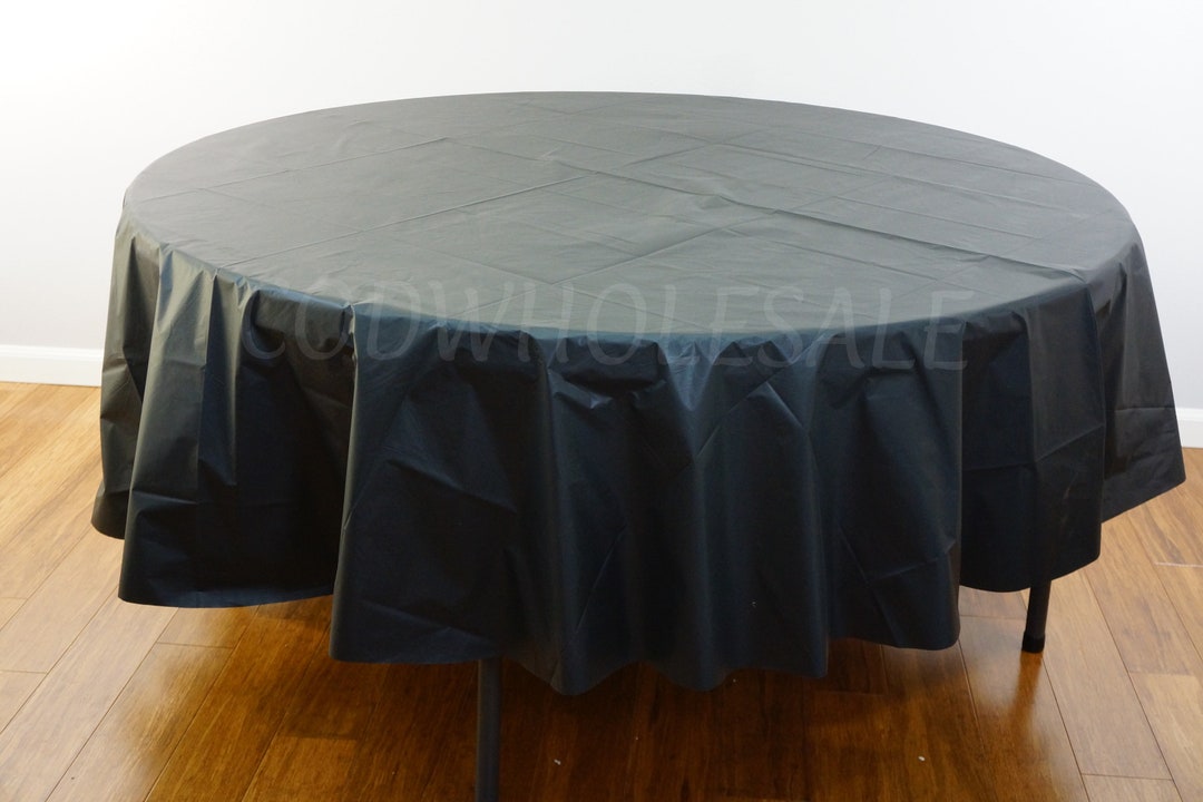 96 Round Black Plastic Tablecloths for Parties Large Etsy
