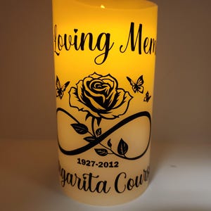 Large personalized Memorial battery operated candle, funeral, vigil, in loving memory, flameless pillar candle, custom gift, mourning