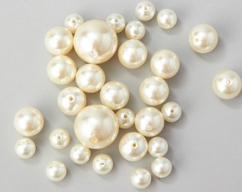 Ivory Plastic Beads – Assorted Sizes, 84 pc Jewelry Beads