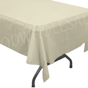 54&quot;x108&quot; rectangle Ivory plastic tablecloths for parties, rectangle banquet tablecloths for indoor or outdoor events, bridal shower