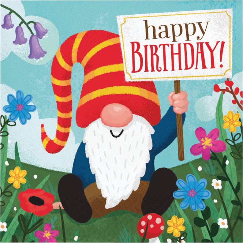 Gnome party paper napkins party gnomes birthday birthday gnome garden gnome party supplies tea party woodland party garden