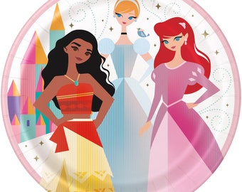 Disney princess paper 9" plates, Pretty princess birthday, princess birthday party, princess party, moana, cinderella, disney princesses