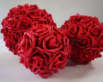 Red Foam rose soft touch flower ball, red pomander flower ball, foam rose flower balls, hanging foam pomander flower ball