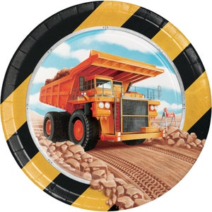 7&quot; Construction birthday lunch plates, big dig construction plates, excavator party, dump truck birthday banner, construction birthday party
