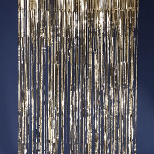 Champagne metallic Fringe curtain panel. baby shower party backdrop, Sparkle,  Foil, backdrop