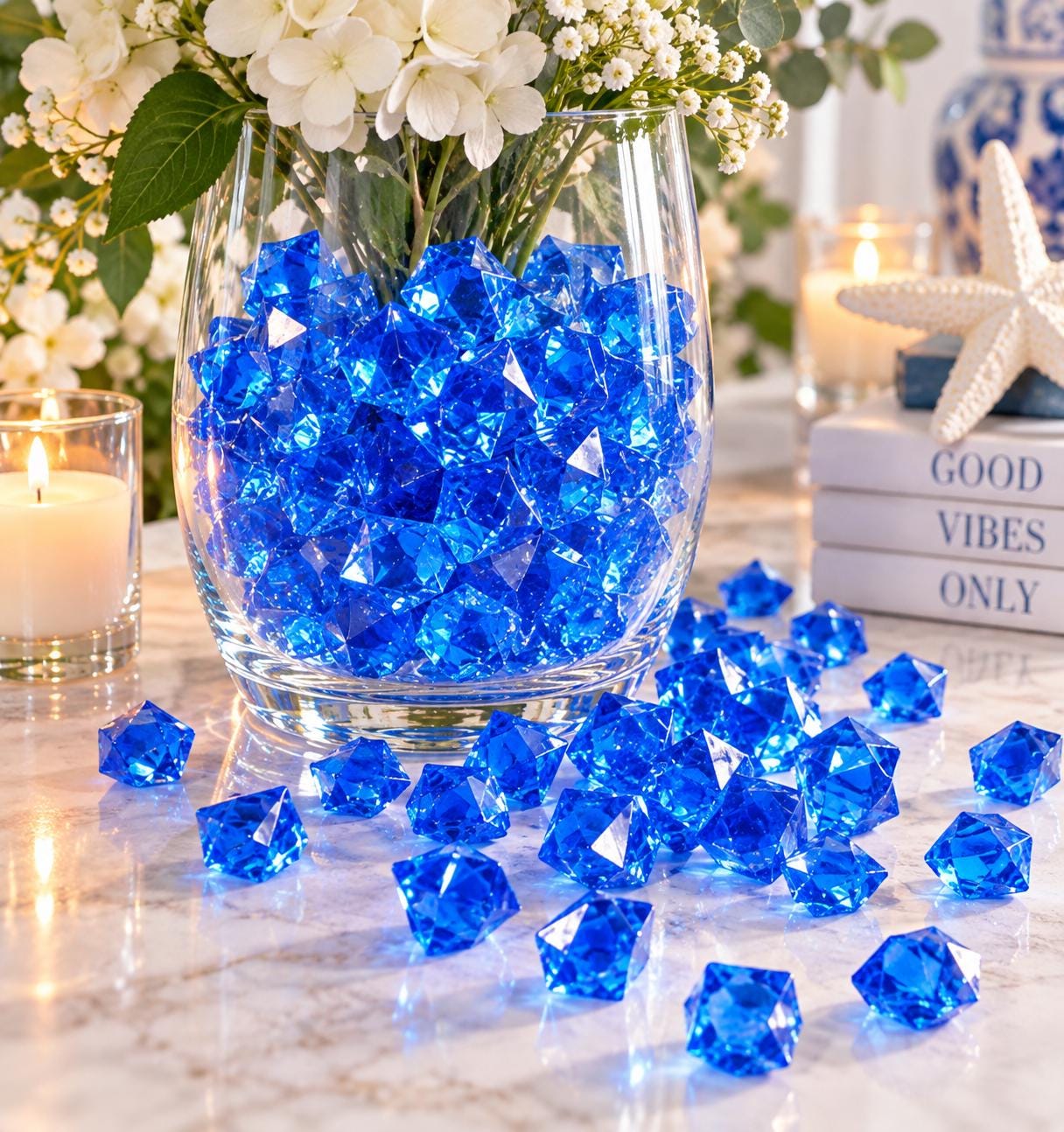 no.108 ブルーダイヤモンドとSpark crystal Royal Blue Acrylic Ice Rocks | Crystal Gem Table Scatter | Vase
