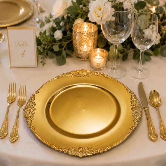 Gold Victorian Charger Plate, Filigree Edge, Wedding Decor - Etsy