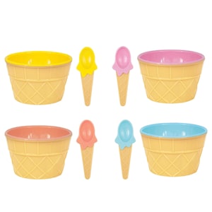 4 Plastic ice cream treat cups with spoons, ice cream party, sugar party, sweets party decor, ice cream party decorations, ice cream bowls