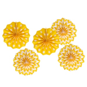 Yellow fan party set, baby shower decor, birthday party, paper fan hanging decor, first birthday, Yellow party decor