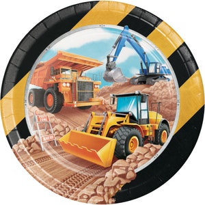 9&quot; Construction birthday plates, big dig construction plates, excavator party, dump truck birthday banner, construction birthday party,