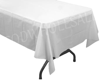 54"x108" rectangle White plastic tablecloths for parties, baby shower, bridal shower, white plastic tablecloth