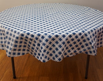 Blue Gingham Plastic Tablecloth, Washable Picnic Party Table Cover