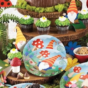 Gnome party paper dessert plates, party gnomes birthday, birthday gnome, garden gnome party supplies, tea party, woodland party