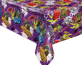 TMNT plastic tablecloth, Teenage mutant ninja turtles party supplies, Kids birthday, boy party ideas, licensed by UNIQUE INDUSTRIES