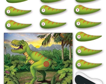 Pin the tail on the dinosaur game, dinosaur party games, dino party, boys birthday party, dinosaur party supplies, t-rex party games