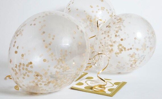 Clear Latex Balloons with Gold Confetti 12 6ct - Pre-Filled