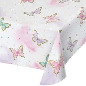 Nappe en papier pour fête des papillons, papillon scintillant, anniversaire rose et violet, fête d'anniversaire de tout-petit, anniversaire de papillon, anniversaire de fille