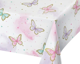 Butterfly party paper tablecloth, butterfly shimmer, pink and purple birthday, toddler birthday party, butterfly birthday, girl birthday