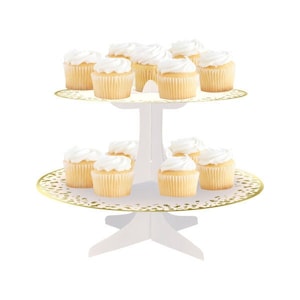 White and gold cardboard Cupcake Stand, white cupcake stand, baby shower cupcake stand, birthday cupcake stand, bridal shower supplies