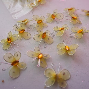 50 count 1" golden yellow organza butterflies, craft butterflies, small butterflies