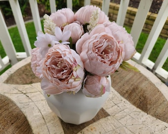 Pink Silk peony flower bouquet, artificial flower bouquet, silk peony, pink peony flowers, bundle of peony flowers, silk flowers
