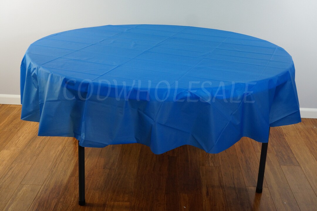 Royal Blue Round 84 Inch Plastic Table Cover, Party Tablecloths