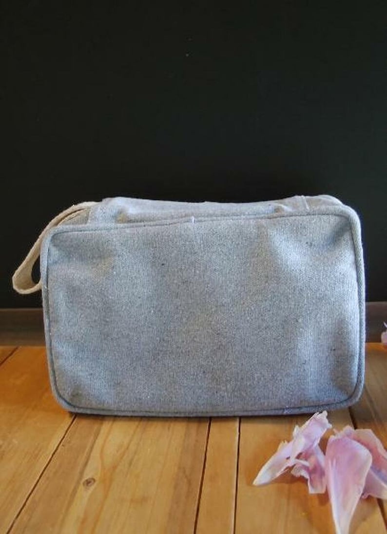 diy canvas bag diy bridesmaid bag travel makeup bag Grey Recycled canvas travel kit bag personalizable makeup bag