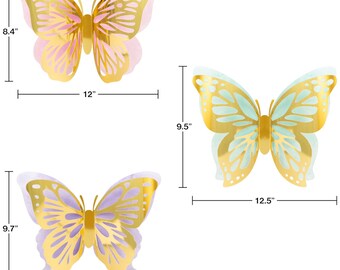 Formano 3D Butterfly Wall Decor 60 Pcs - 5 Styles, 3 Sizes, Glitter Sequins, Removable PVC Stickers (Gold)