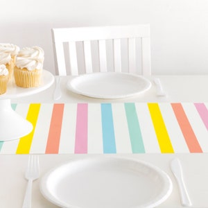 Pastel stripe paper table runner, ice cream party, kids party decor, two sweet, sweet treats, baby shower, first birthday