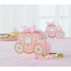 8-3d Pink princess carriage favor boxes, Pretty princess birthday, princess birthday party, princess party gift boxes, princess party favors