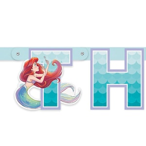 Little mermaid happy birthday banner , party supplies, under the sea, ariel, flounder