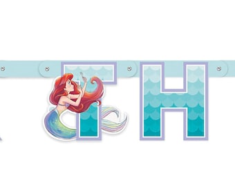 Little mermaid happy birthday banner , party supplies, under the sea, ariel, flounder