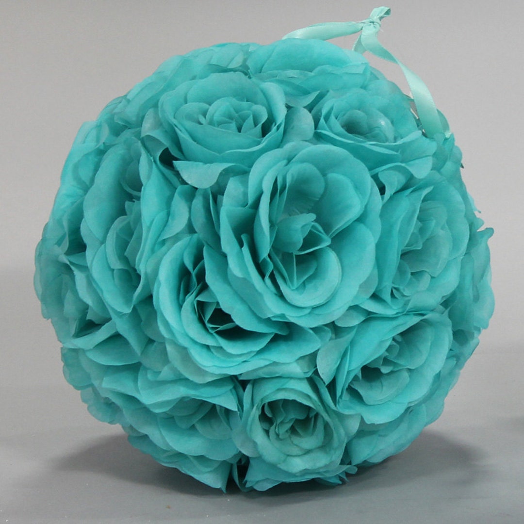 Aqua Silk Pomander Flower Balls, Aqua Kissing Balls, Pastel Wedding Decor, Hanging Flower Balls