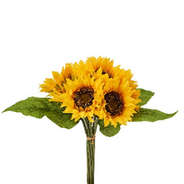 10 yellow sunflower head bouquet, artificial flower bouquet, silk sunflowers, artificial sunflower bouquet, sunflower bouquet