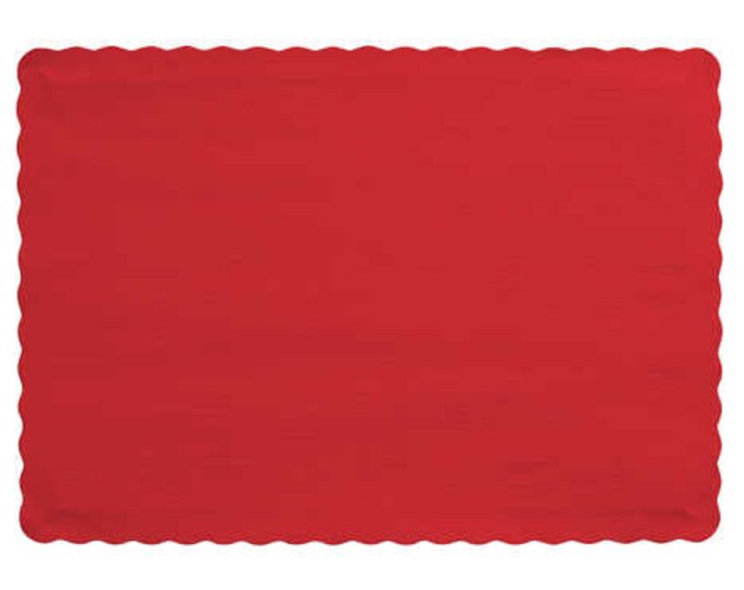 50 Red Paper Placemats, Red Scalloped Edge Placemats, Paper Place Mats, Place Mats for Parties