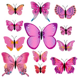 12 pink plastic craft butterflies