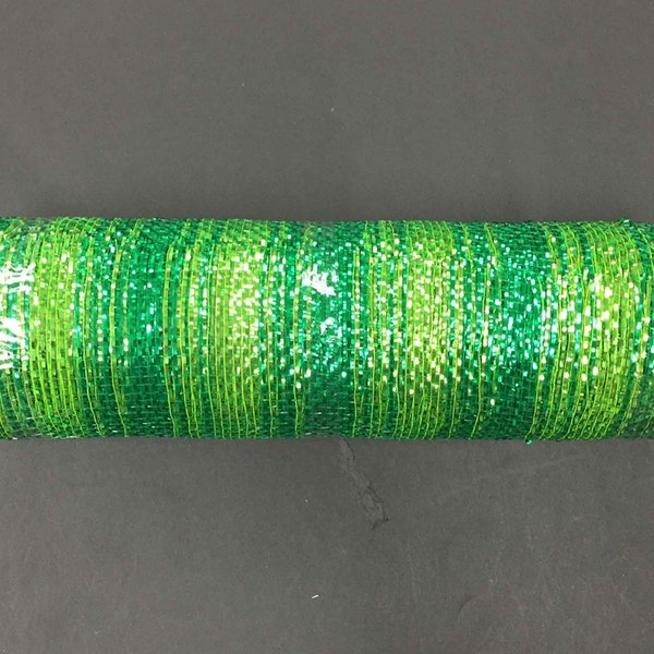 10" x 10 yard green and lime metallic striped mesh, decorative poly mesh roll for wreaths, spring mesh, summer mesh roll, green mesh roll