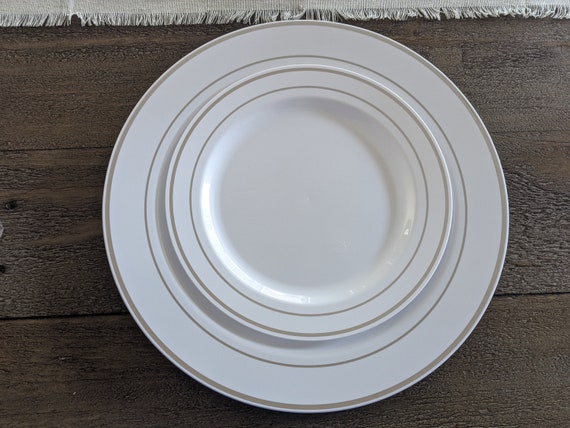 Buy Premium Heavy Duty Delux Disposable Plastic Plates With Metallic Silver Trim White Wedding Plates Plastic Plates Buffet Plates Online in India Etsy